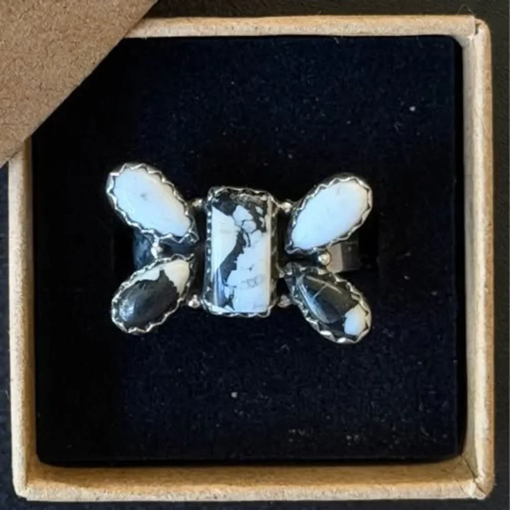 White Buffalo Sterling Silver Ring — Adjustable 7–8.5